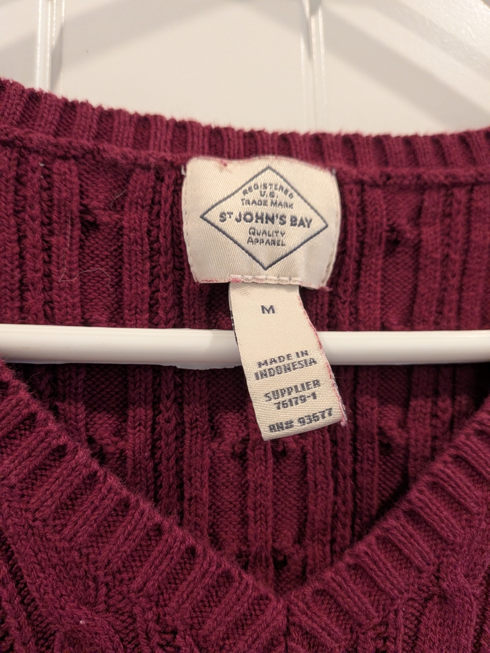 St. John's Bay V-Neck Cable Knit Sweater - Burgundy - Picture 4 of 6